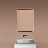 Oltens Nordlis 64119300 lustro 60x80 cm prostokątne z oświetleniem z matą grzewczą czarny