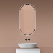 Oltens Nordlis 64129300 lustro 50x100 cm owalne z oświetleniem z matą grzewczą czarny