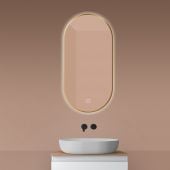 Oltens Nordlis 64129810 lustro 50x100 cm owalne z oświetleniem z matą grzewczą złoty