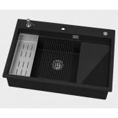 Ruvetti Absol 80 3001ABBC80W zlewozmywak granitowy z wkładką ociekową 76x50 cm czarny