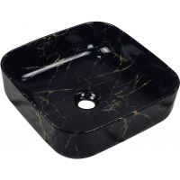Invena Malaga CE39704 umywalka 39x39 cm kwadratowa nablatowa czarna-złota