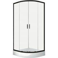 Sanplast Fris 602331025059400 kabina z brodzikiem 80x80 cm półokrągła czarny półmat/szkło przezroczyste