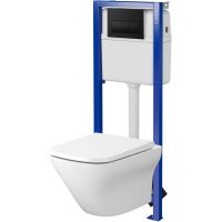 Zestaw Cersanit Larga Square B993 miska WC CleanOn wisząca z deską wolnoopadającą i stelaż podtynkowy Economy z przyciskiem spłukującym Presto czarny mat S701-745