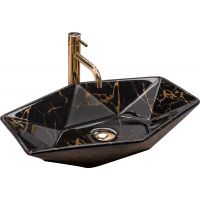 Rea Vegas Marble REAU5603 umywalka 56.5x36.5 cm nablatowa czarna-złota