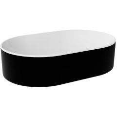 Besco Lova #UMMLBWN umywalka 53x34 cm owalna nablatowa biała-czarna