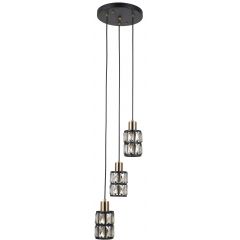 Italux Menfi PND442363BKGD lampa wisząca 3x40 W czarna-mosiądz-kryształ