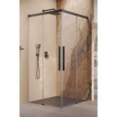 Radaway Idea 8 Black QL KDD 105900905401L kabina prysznicowa część lewa 90x90 cm kwadratowa czarny mat/szkło przezroczyste