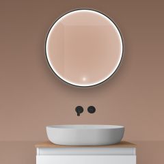 Oltens Nordlis 64100300 lustro 60x60 cm okrągłe z oświetleniem z matą grzewczą czarny