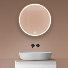 Oltens Nordlis 64100800 lustro 60x60 cm okrągłe z oświetleniem z matą grzewczą złoty