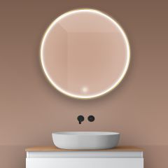 Oltens Nordlis 64101800 lustro 80x80 cm okrągłe z oświetleniem z matą grzewczą złoty