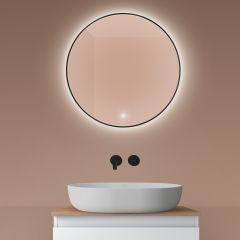 Oltens Nordlis 64108300 lustro 60x60 cm okrągłe z oświetleniem z matą grzewczą czarny