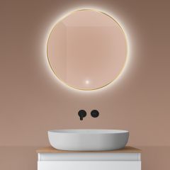 Oltens Nordlis 64108800 lustro 60x60 cm okrągłe z oświetleniem z matą grzewczą złoty