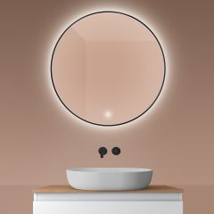 Oltens Nordlis 64109300 lustro 80x80 cm okrągłe z oświetleniem z matą grzewczą czarny