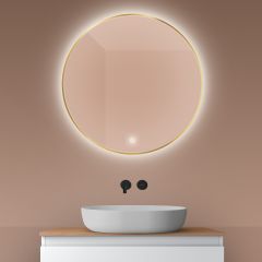Oltens Nordlis 64109800 lustro 80x80 cm okrągłe z oświetleniem z matą grzewczą złoty