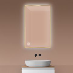 Oltens Nordlis 64111800 lustro 60x100 cm prostokątne z oświetleniem z matą grzewczą złoty