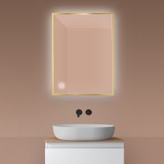 Oltens Nordlis 64115800 lustro 60x80 cm prostokątne z oświetleniem z matą grzewczą złoty