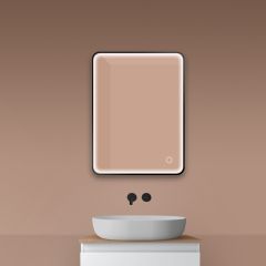 Oltens Nordlis 64116300 lustro 60x80 cm prostokątne z oświetleniem z matą grzewczą czarny