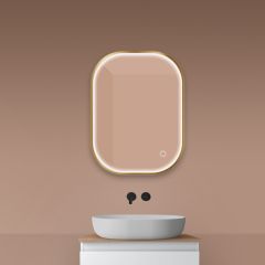 Oltens Nordlis 64123810 lustro 60x80 cm prostokątne z oświetleniem z matą grzewczą złoty