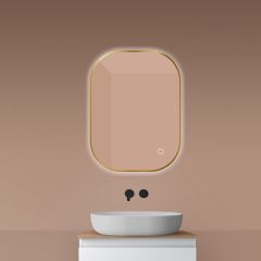 Oltens Nordlis 64126810 lustro 60x80 cm prostokątne z oświetleniem z matą grzewczą złoty