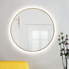 Baltica Design Tiny Border Bright 5904107911663 lustro 90x90 cm okrągłe z oświetleniem z matą grzewczą złoty