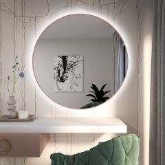 Baltica Design Tiny Border Bright 5904107930626 lustro 80x80 cm okrągłe z oświetleniem różowy
