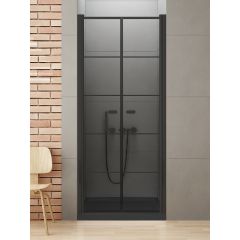 New Trendy New Soleo Black D0281A drzwi prysznicowe 90 cm uchylne czarny mat/szkło ze wzorem