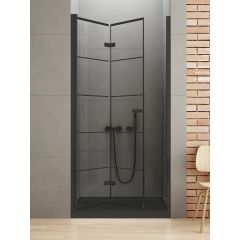 New Trendy New Soleo Black D0283A drzwi prysznicowe 90 cm składane czarny mat/szkło ze wzorem