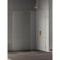 New Trendy Eventa Gold Shine EXK4871 kabina prysznicowa walk-in 130x80 cm prostokątna złoty połysk/szkło przezroczyste
