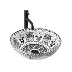 Rea Etno REAU7500 umywalka 40x40 cm okrągła nablatowa biała-czarna