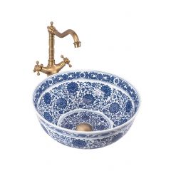 Rea Bella REAU7503 umywalka 41.5x41.5 cm okrągła nablatowa biała-niebieska