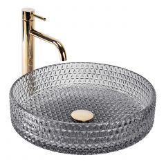 Rea Cristal REAU8880 umywalka 39x39 cm okrągła nablatowa szary/kamień