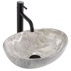 Rea Sofia REAU9237 umywalka 35x26 cm owalna nablatowa szary/kamień Rea Sofia REAU9237 umywalka 35x26 cm owalna nablatowa szary/kamień