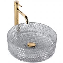 Rea Cristal REAU9615 umywalka 35.5x35.5 cm okrągła nablatowa szary/kamień