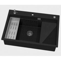 Ruvetti Absol 80 3001ABBC80W zlewozmywak granitowy z wkładką ociekową 76x50 cm czarny