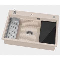 Ruvetti Absol 80 3001ABBE80W zlewozmywak granitowy z wkładką ociekową 76x50 cm beżowy