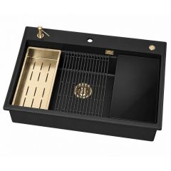 Ruvetti Absol 80 3001ABFB80WPVDCH zlewozmywak granitowy z wkładką ociekową 76x50 cm czarny