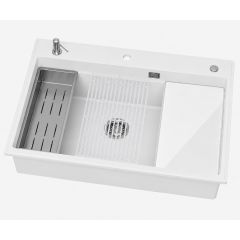 Ruvetti Absol 80 3001ABWH80W zlewozmywak granitowy z wkładką ociekową 76x50 cm biały