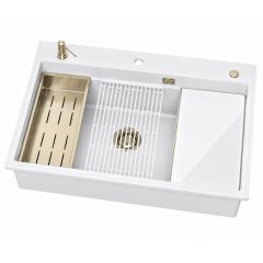 Ruvetti Absol 80 3001ABWH80WPVDCH zlewozmywak granitowy z wkładką ociekową 76x50 cm biały