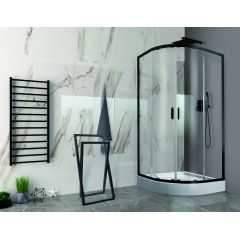 Sanplast Fris 602331125059400 kabina z brodzikiem 80x80 cm półokrągła czarny mat/szkło przezroczyste