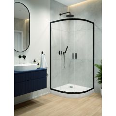 Sanplast Fris 602331325059400 kabina z brodzikiem 80x80 cm półokrągła czarny mat/szkło przezroczyste