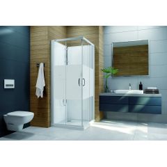 Sanplast Basic Complete Mineral 6024600121012B0 kabina z brodzikiem i zestawem prysznicowym 100x80 cm prostokątna biały połysk/szkło ze wzorem