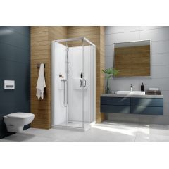 Sanplast Basic Complete Mineral 6024600141014H0 kabina z brodzikiem i zestawem prysznicowym 120x80 cm prostokątna biały połysk/szkło przezroczyste