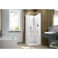 Sanplast Basic Complete Mineral 6024600211014H0 kabina z brodzikiem i zestawem prysznicowym 70x70 cm kwadratowa biały połysk/szkło przezroczyste