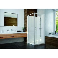 Sanplast Basic Complete Mineral 6024600221014B0 kabina z brodzikiem i zestawem prysznicowym 80x80 cm kwadratowa biały połysk/szkło przezroczyste