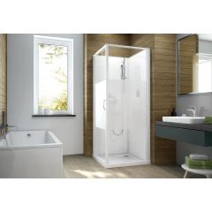 Sanplast Basic Complete Mineral 6024600231012H0 kabina z brodzikiem i zestawem prysznicowym 90x90 cm kwadratowa biały połysk/szkło ze wzorem