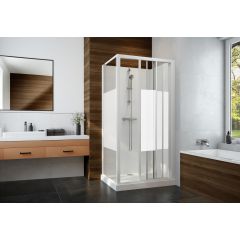Sanplast Basic Complete Mineral 6024600821012B0 kabina z brodzikiem i zestawem prysznicowym 100x80 cm prostokątna biały połysk/szkło ze wzorem