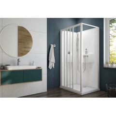 Sanplast Basic Complete Mineral 6024600821014H0 kabina z brodzikiem i zestawem prysznicowym 100x80 cm prostokątna biały połysk/szkło przezroczyste