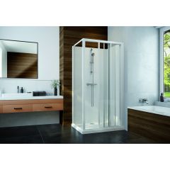 Sanplast Basic Complete Mineral 6024600841014B0 kabina z brodzikiem i zestawem prysznicowym 120x80 cm prostokątna biały połysk/szkło przezroczyste