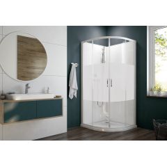 Sanplast Basic Complete Mineral 6024600921012H0 kabina z brodzikiem i zestawem prysznicowym 80x80 cm półokrągła biały połysk/szkło ze wzorem