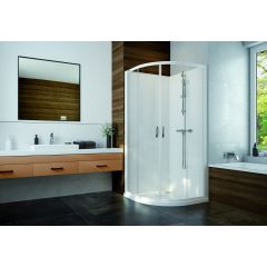 Sanplast Basic Complete Mineral 6024600921014B0 kabina z brodzikiem i zestawem prysznicowym 80x80 cm półokrągła biały połysk/szkło przezroczyste